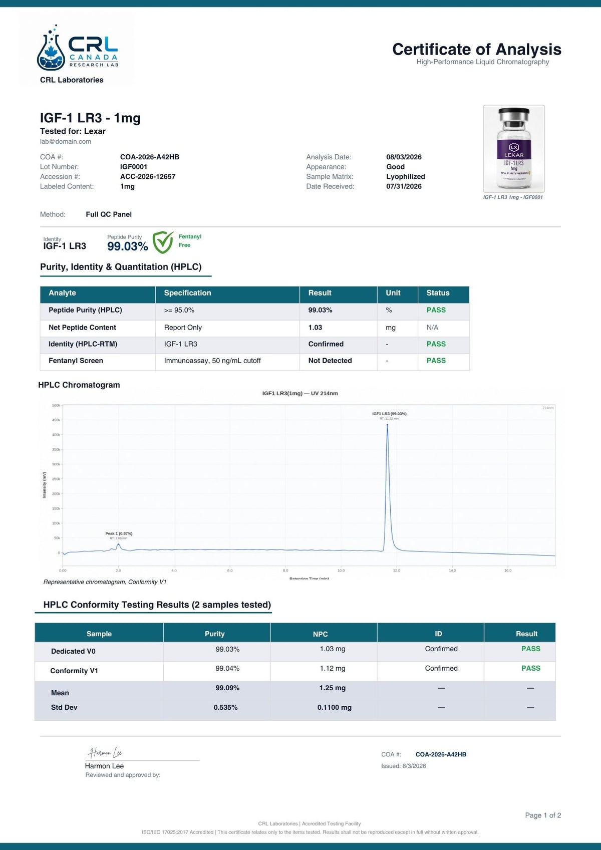 IGF-1 LR3 (Long R3) certificate page 3 of 4