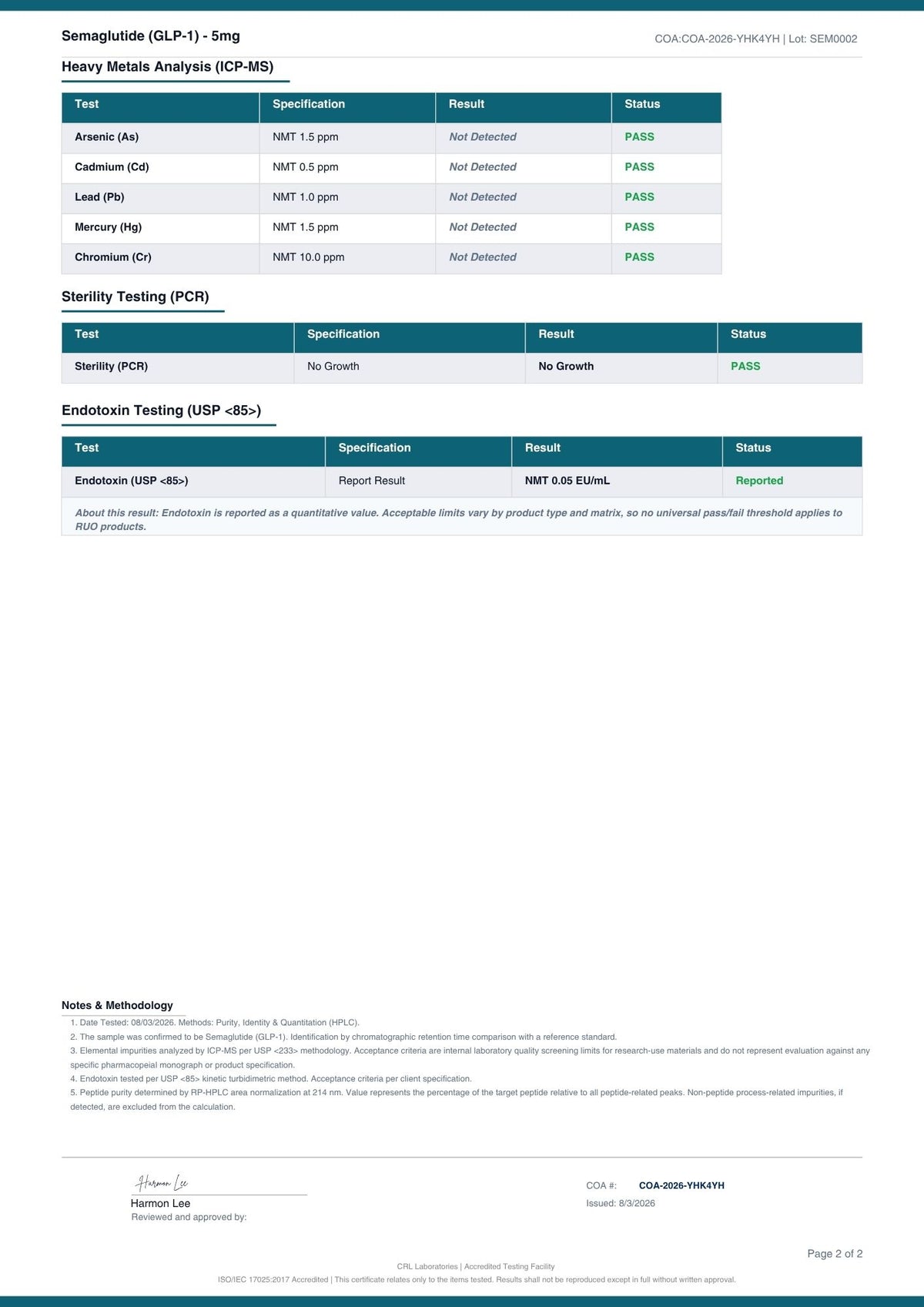 Semaglutide certificate page 2 of 4