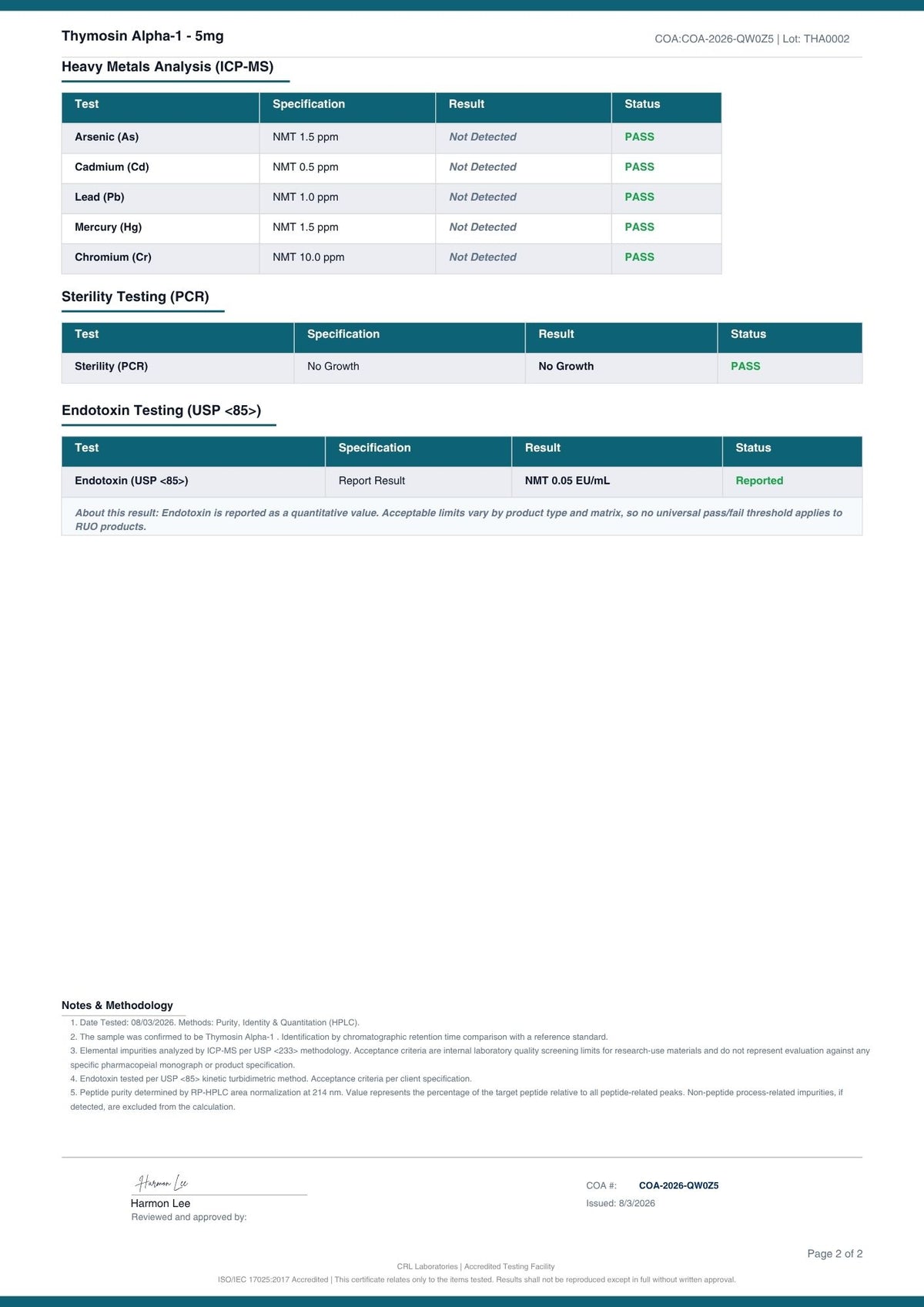 Thymosin Alpha-1 certificate page 2 of 4